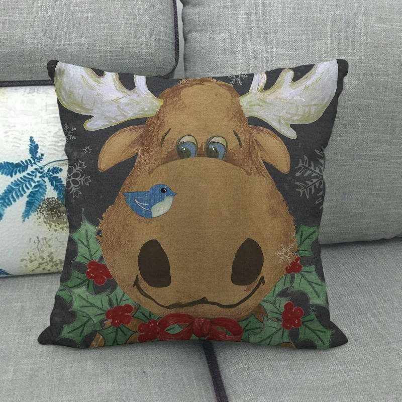 Christmas Happy Cartoon Pattern Digital Printing Short Plush Pillow Covers For Car Sofa Office Cushion Cover Home Goods