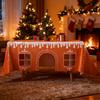Christmas Gingerbread House Tablecloth 7.55 X 9.84 Ft Tablecloth with Cut-Out Door Windows Table Cover Playhouse for Family Gathering Party Supplies