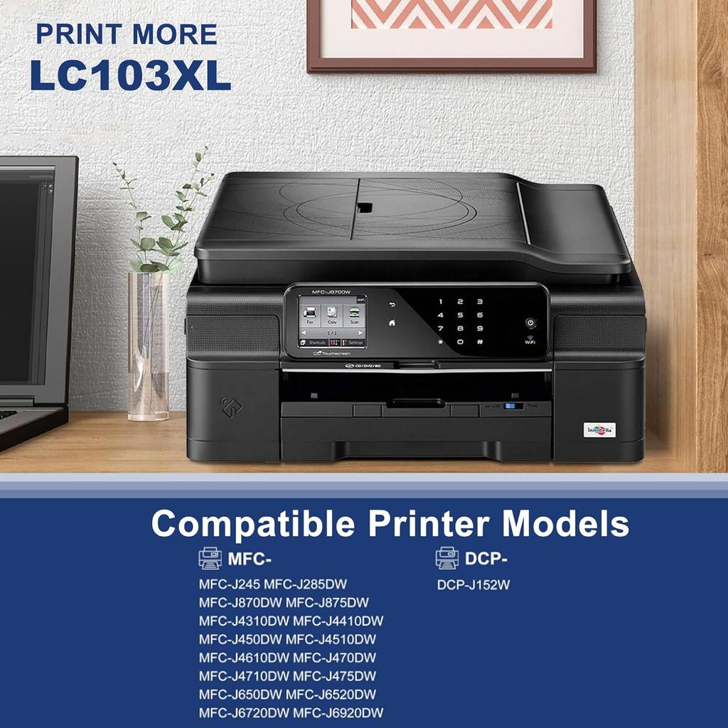 LC103 LC103XL High Yield Ink Cartridges Replacement for Brother LC103XL LC101 Work with MFC-J870DW MFC-J6920DW MFC-J6520DW MFC-J450DW MFC-J470DW (2