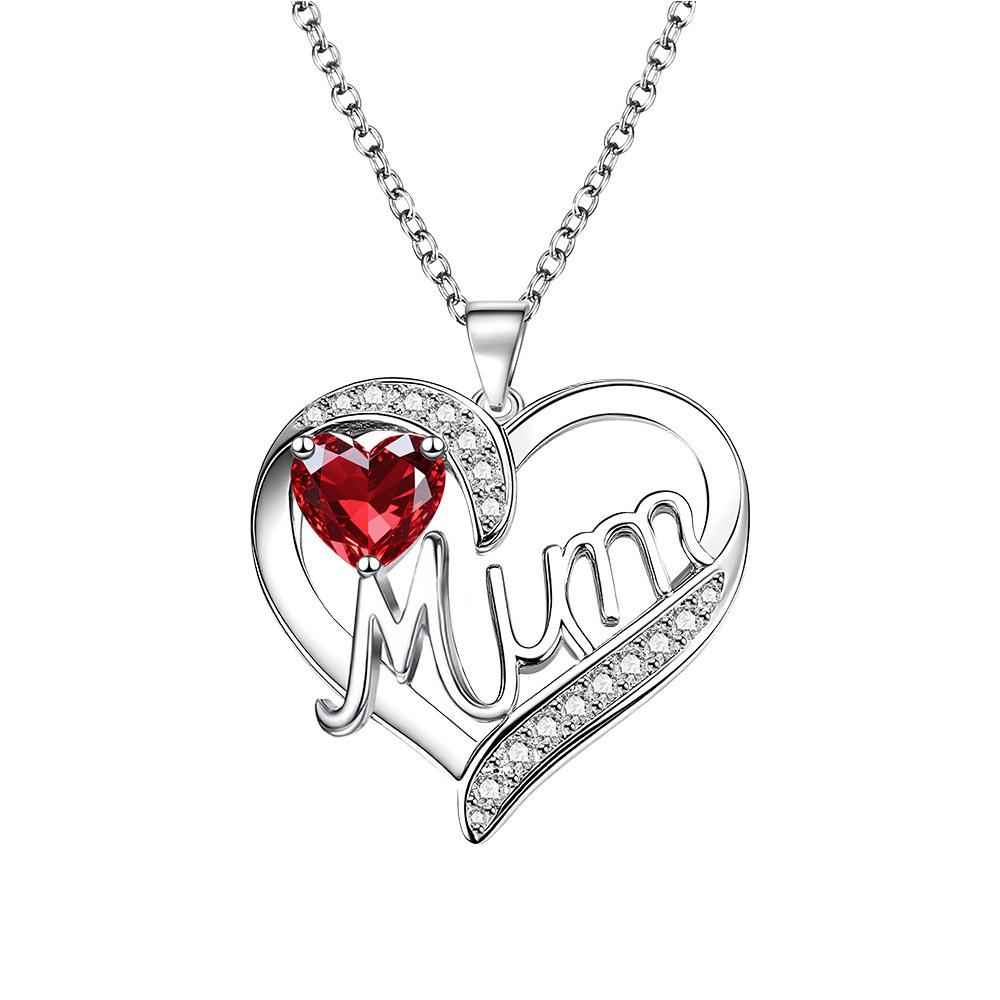 Heart-Shaped Mum Necklace - Fashionable European & American Style, Niche Design, Perfect for Mother's Day Gift.