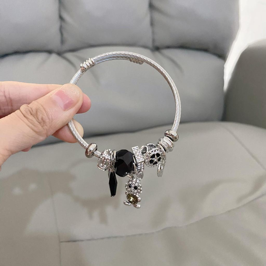 Panjia Dora Women's Stainless Steel Beaded Bracelet - European American Versatile Luxury Jewelry