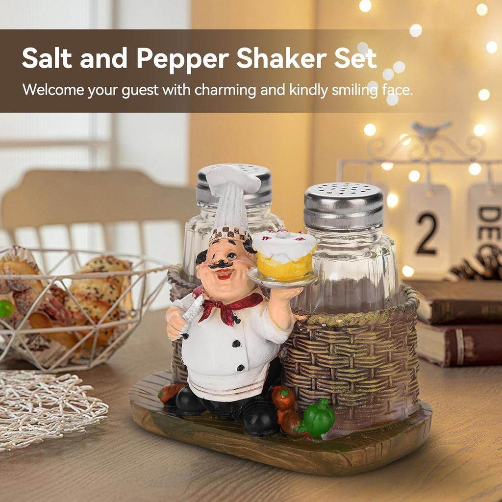 Funny Salt and Pepper Shakers with Chef Figurines Holder, Resin Chef Ornament Spice Jars Holder Restaurant Kitchen Decor(#1)