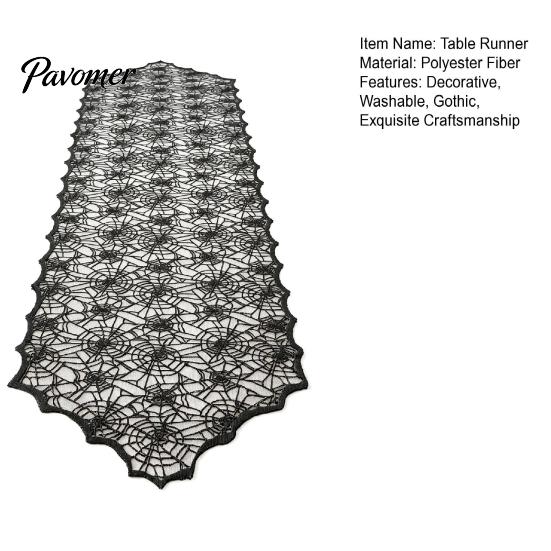 Gothic Table Decor Halloween Runner, Black Lace Spider Web Runners, 17.7 X Vintage Cover 70.9Inch for Home Party Dinner Kitchen Mantel Bedroom