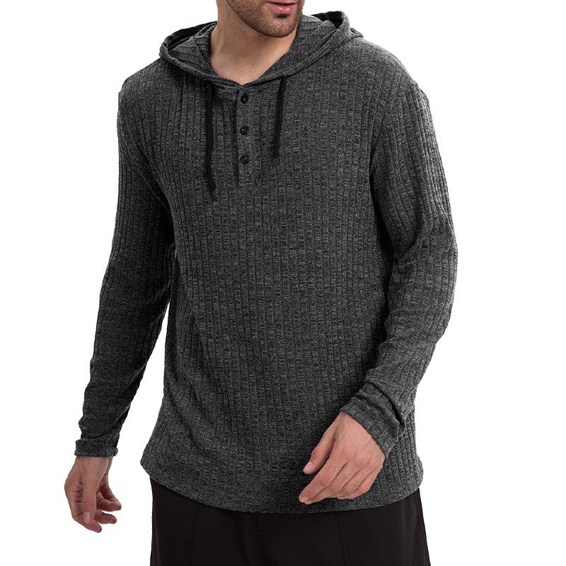 

Men s Ribbed Knit Hoodie with Button Front and Drawstring, Available in Multiple Colors XXL темно-сірий