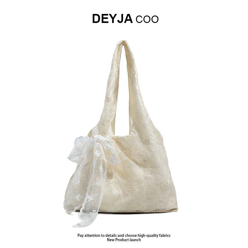 

Korean Series Idle Style Loose Feeling Bag Women Small Fresh Lace Canvas Bag Summer Large Capacity Shoulder Tote Bag Beige