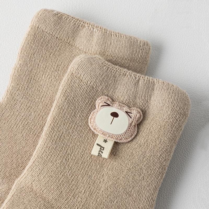 Newborn Baby Socks Cartoon Bear Infant Girls Boys Knitted Cotton Socks Solid Color Cute Toddlers Middle Tube Sock Winter
