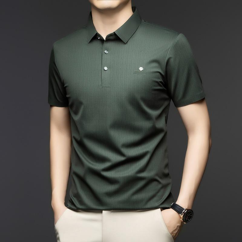 High-End Short-Sleeved T-Shirt Men'S Thin Solid Color Cold Silk Cool Business Lapel Trendy Men'S Polo Shirt