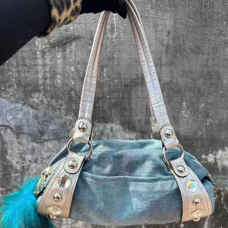 Y2k Punk Style Shoulder Bag Vintage Patchwork Large-capacity Underarm Bag Rivet Diamond Decor Women's Fashion Commuter Handbag