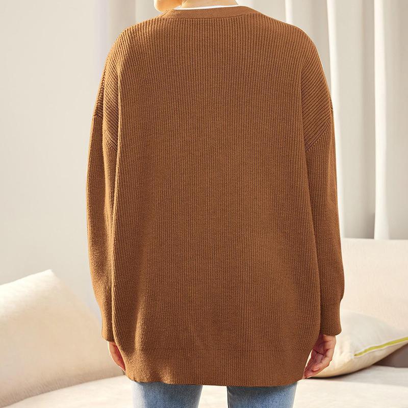 Damen Einfarbig Schlichter Stil Knopf V-Ausschnitt Strickpullover