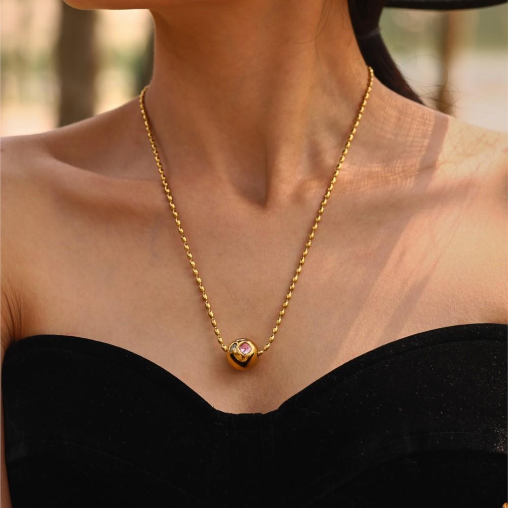 45cm Rice Grain Shape Necklace In Stainless Steel 18k Gold Plated With Multi Color Zircon Ball Pendant Chain Necklaces For Women
