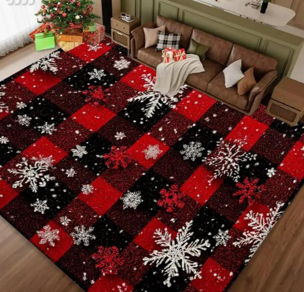 Christmas Child Carpet Red and White Snowflake Holiday Bottom for Living Room Bedroom Kitchen Floor Christmas Party Decoration
