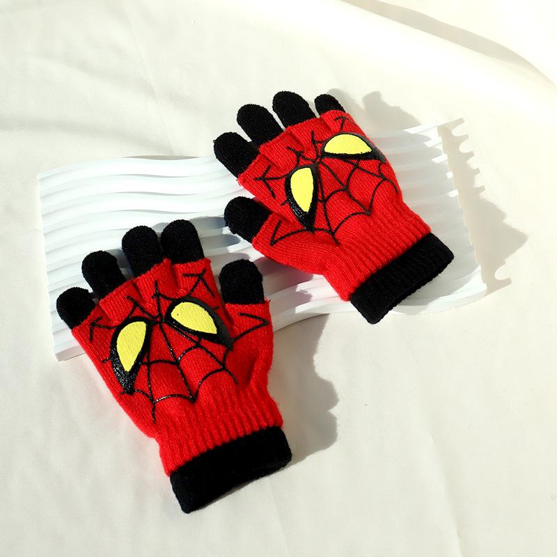 Guanti invernali caldi in maglia a mezze dita Marvel Spider-Man per bambini, guanti a muffola con eroe dei cartoni animati per bambini in età scolare dai 6 ai 12 anni