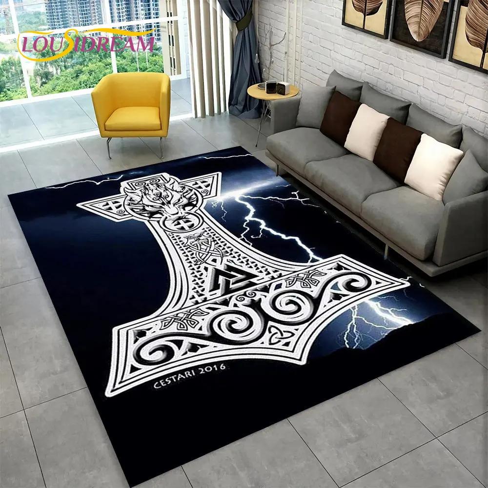 Viking Norse Mythology God Loki Rune Area Rug,Carpet Rug for Living Room Bedroom Sofa Doormat Kitchen Decor,Non-slip Floor Mat