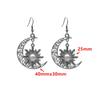 Vintage Silver Color Crescent Moon & Sun Filigree Dangle Earrings Fashion Celestial Jewelry for Women