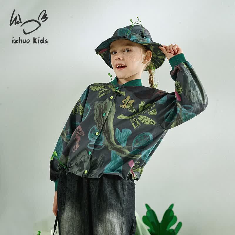 Kids Jianzai Beast Print Tencel Cotton Shirt 140 cm
