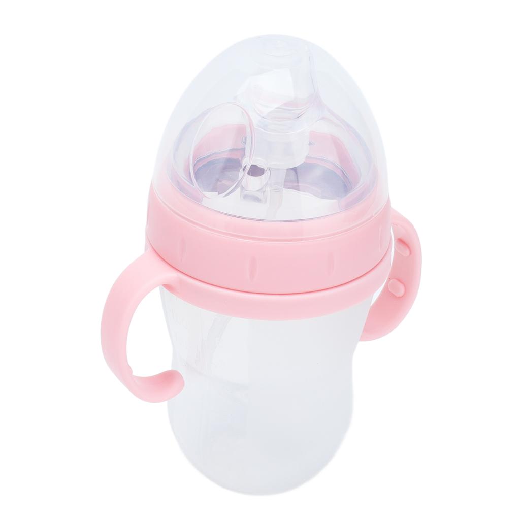Baby Feeding Bottle Soft Silicone Pacifier Straw Handles Leakproof Infant Milk Water Bottle 240ml