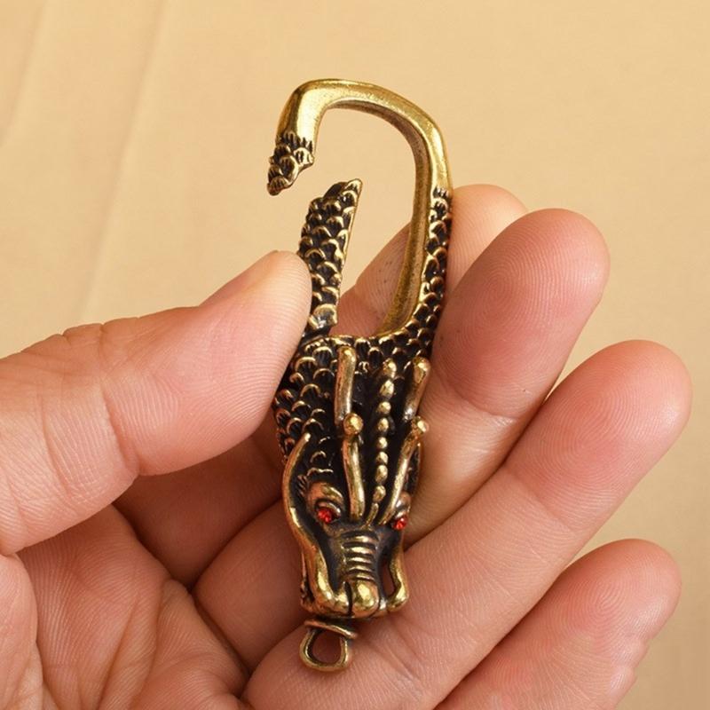 Set of 2 Dragon Head Keychain Solid Brass Carabiner Clip Key Holder Bag Charm Unisex Jewelry Making Accessories