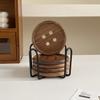 6-Piece Original Colorful Button Coaster Set with Cross-Shaped Iron Rack Coaster Holder Dopamine Round Wooden Coasters Exquisite Coffee Cup Holders