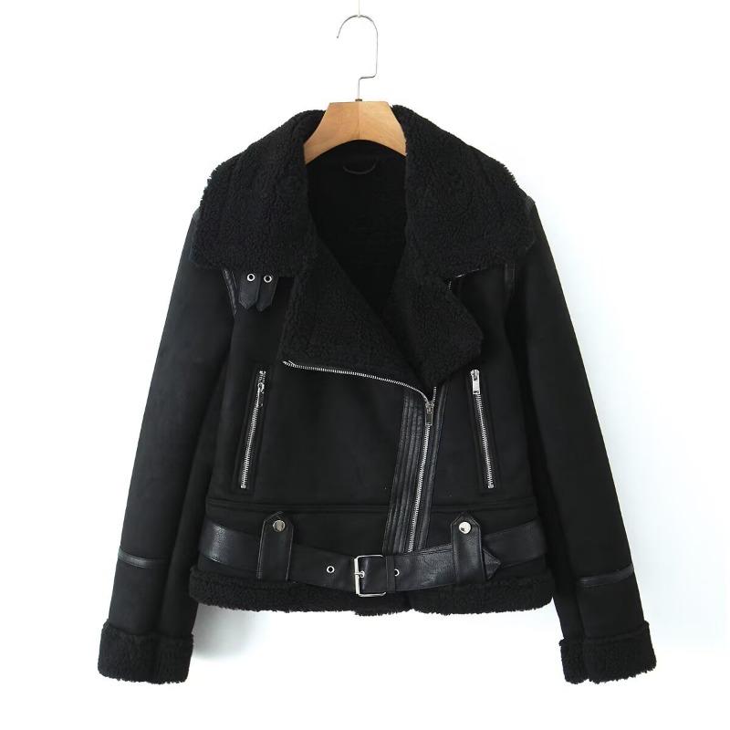 Winter women's clothing large lapel women's thickened locomotive suede fur integrated jacket