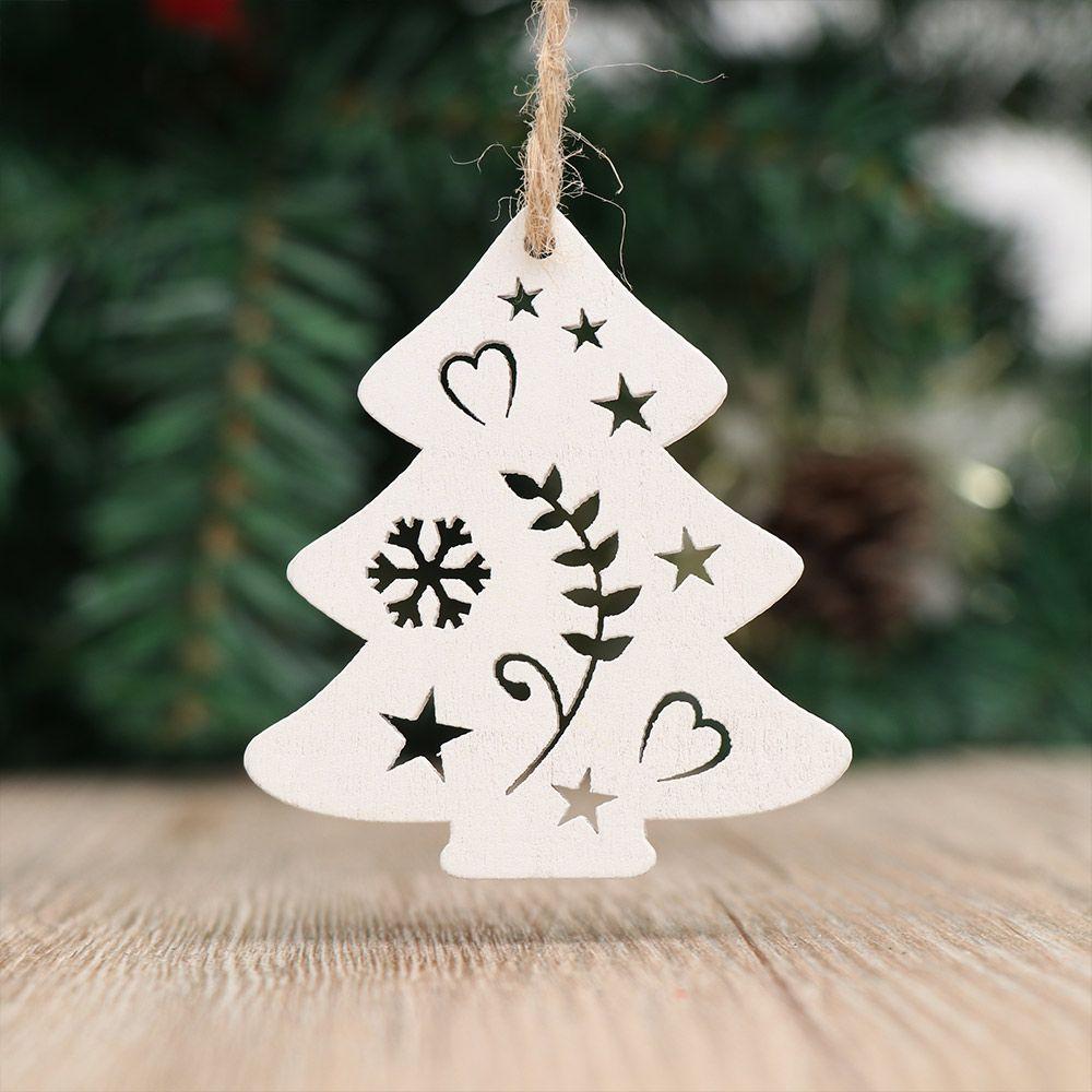 

Home Decor Drop Pendant Christmas Tree Decoration Xmas Hanging Wooden Ornaments Santa/Elk/Angel G білий
