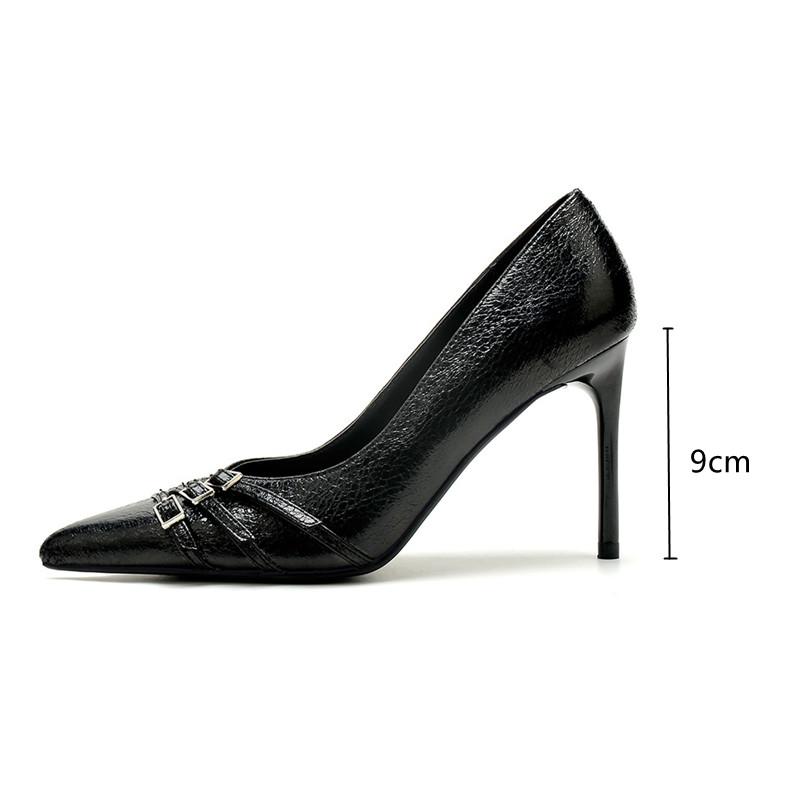 

Fashion Ins style Fashion Belt Buckle Patent Leather Women Pumps Spring Autumn Elegant Pointed Toe Stiletto High heels Office Lady Shoes 35 чёрный