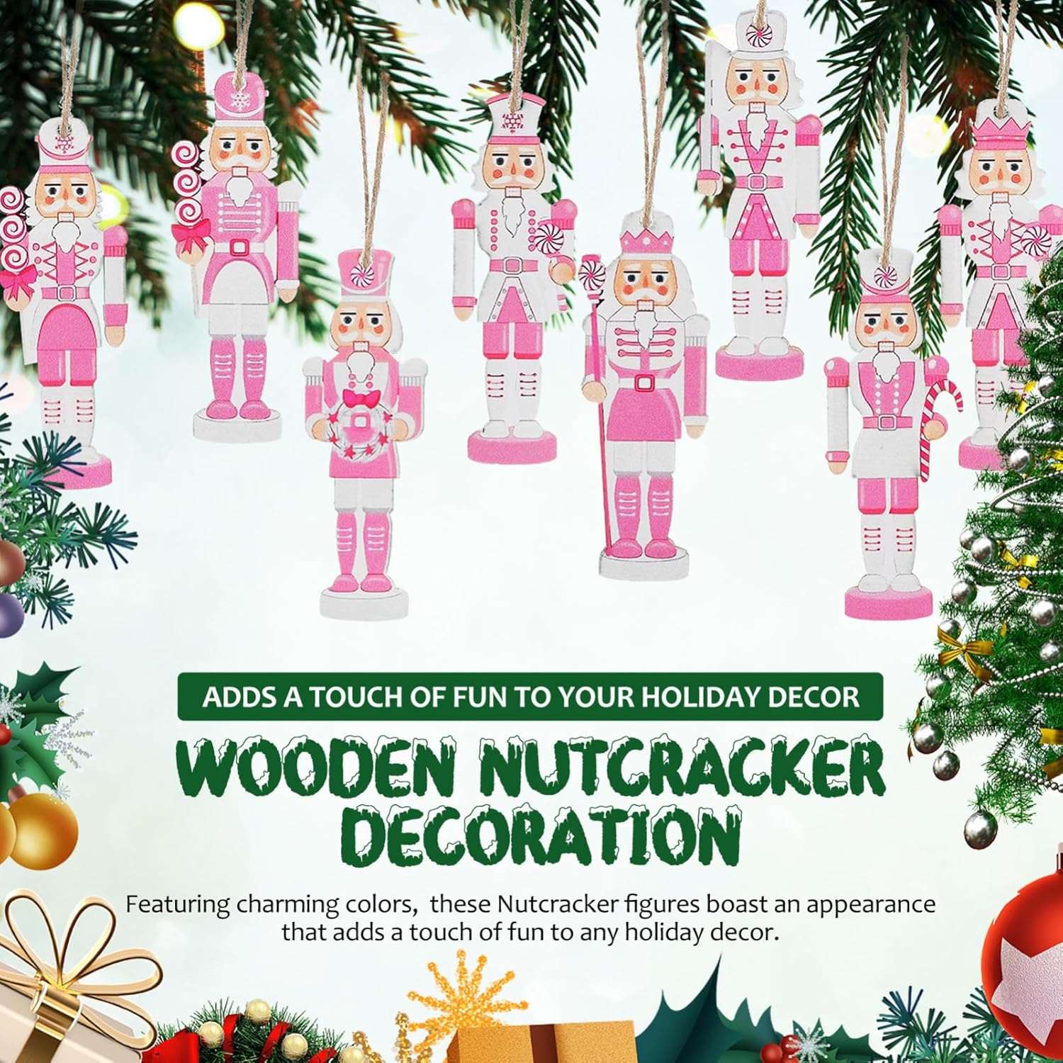 

VOSAREA 36pcs Christmas Nutcrackers Figure Hanging Nutcracker Soldier Xmas Tree Wooden Nutcracker Pendant Ornament Christmas Party Favor (8CM, Pink)