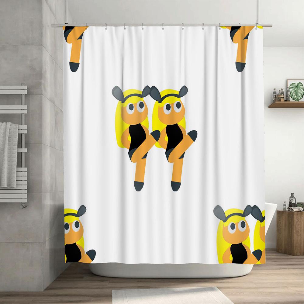 Adorable Cartoon Yellow Bee Family Shower Curtain Set Waterproof Fabric Print For Bath Decorations