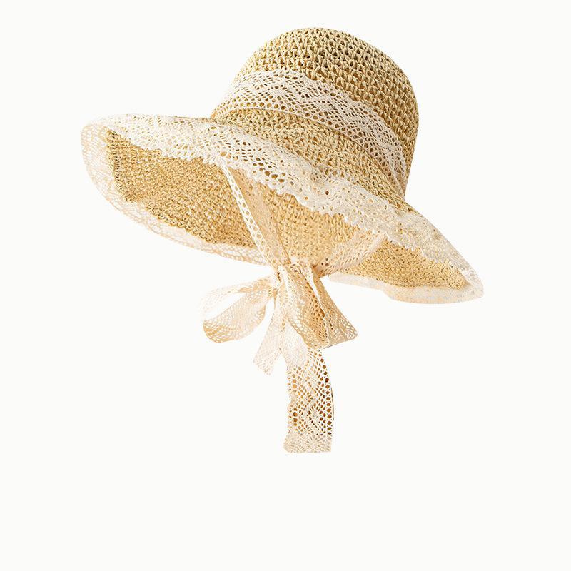 Summer Hats for women sun hat Lace Ribbon Sunshade Sun Protect Beach Accessories Sunhat Big Brim Vacation Foldable Cap Wholesale