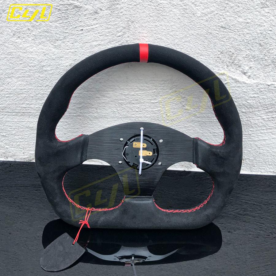 JDM Modified Racing Type D 13 "320mm Flat Drift Steering Wheel Suede Leather Sports Steering Wheel For Universal