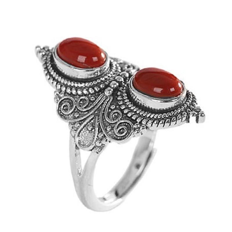 Adjustable Open Ring Women Men Vintage Bohemian Style With Twin Beads Snowflake Design Copper Jewelry Adjustable Open Band