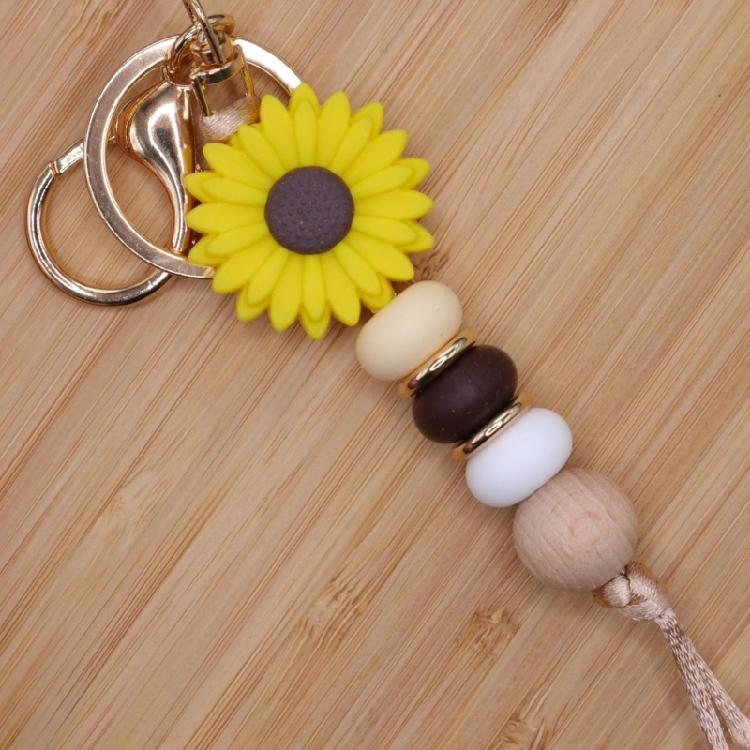 Versatile Floral Design Key Ring Soft Comfortable Touch Beaded Key Chain Silicone Construction Long Use