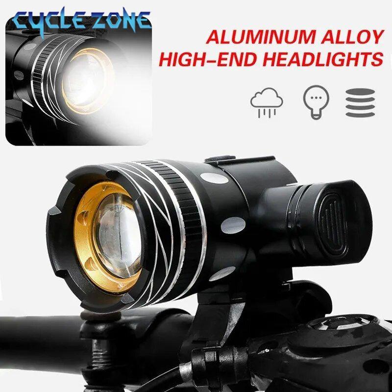 LED Bicycle Headlight, Zoom Adjustable USB Rechargeable Front Light, Waterproof Cycling Flashlight for MTB