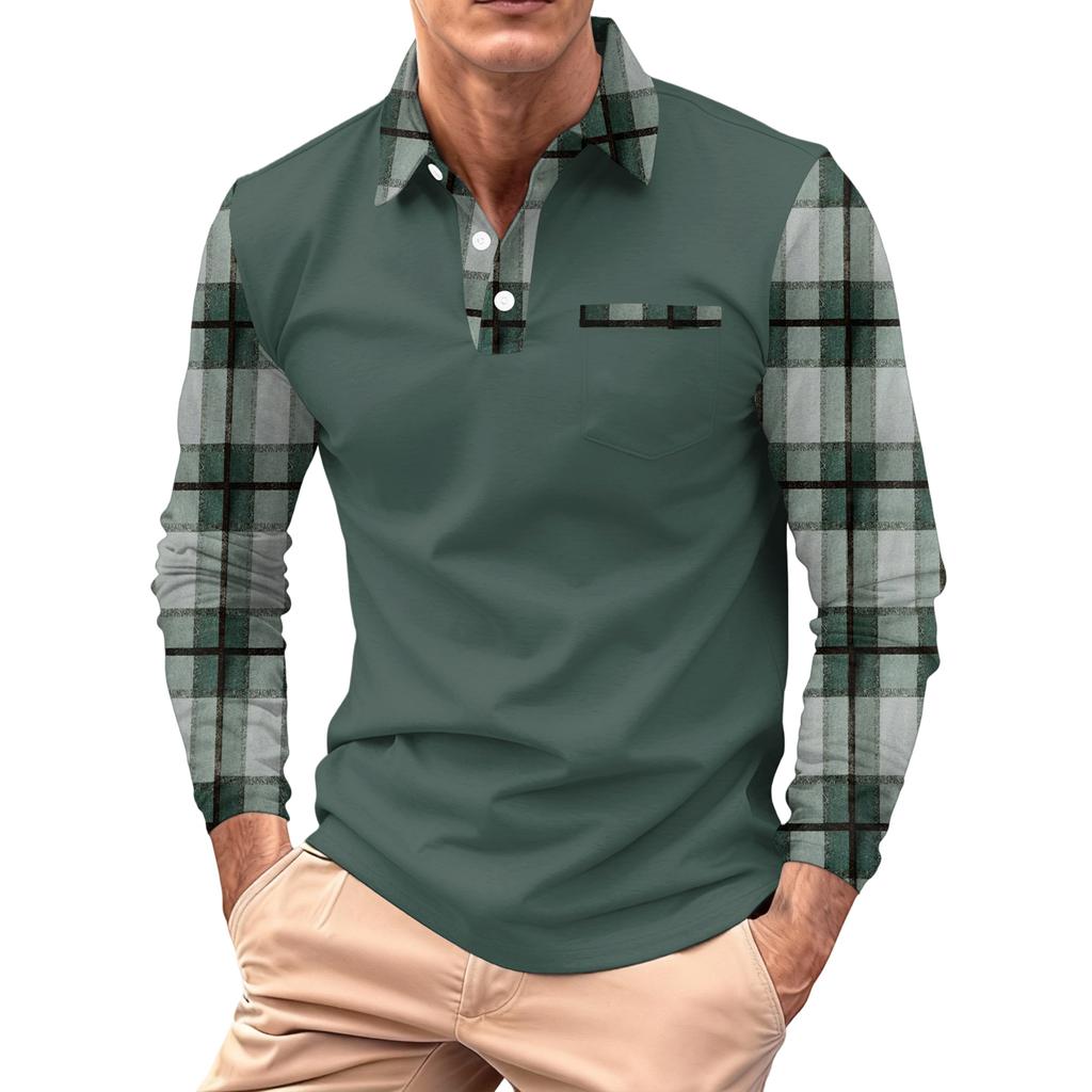 Męska długa, z długim rękawem, kołnierzykiem, zapinana na guziki, z kieszenią, codzienna bluzka