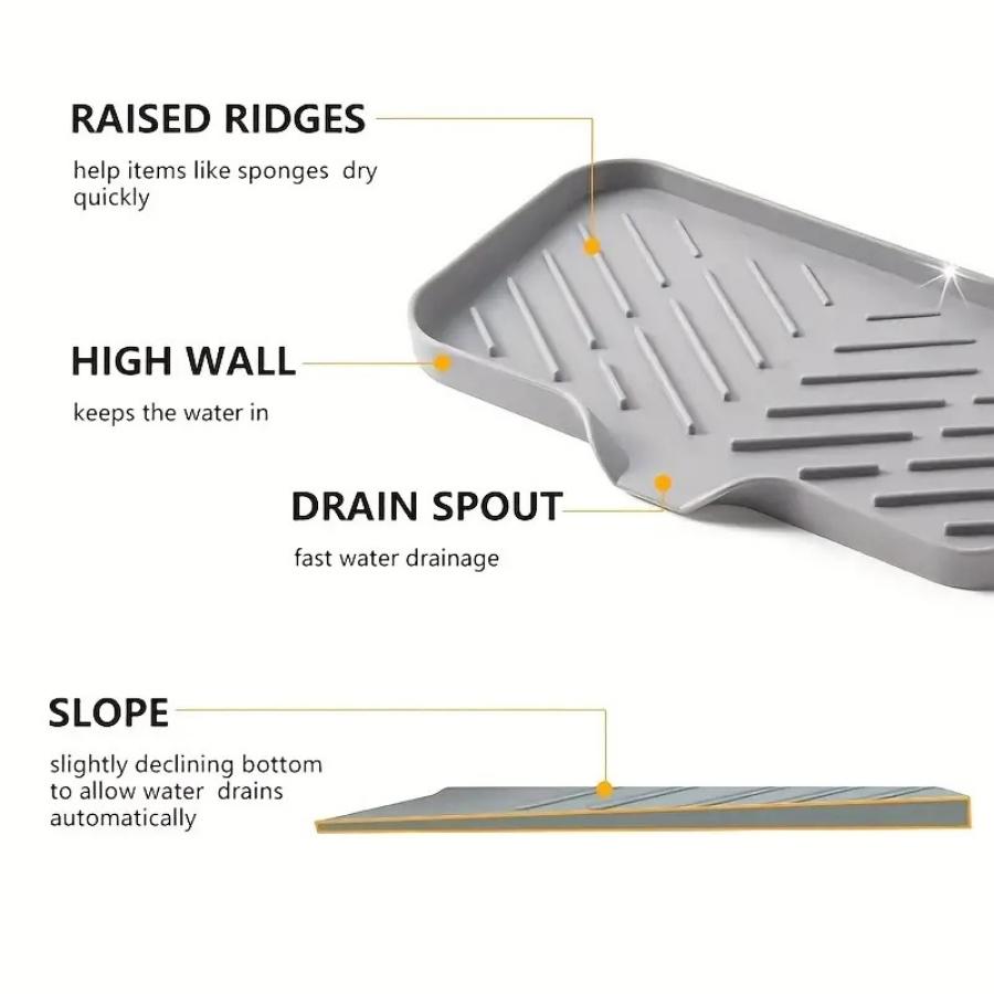 1 Piece Gray Drain Pad, Multifunctional Anti Slip Countertop Pad, Suitable for Sponges, Brushes, Cups, and Soap