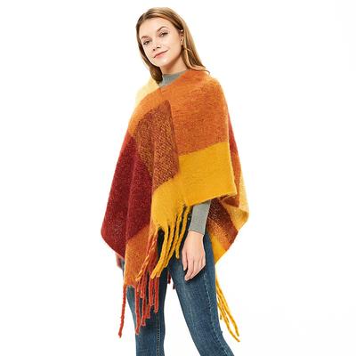 European and American Style Women's Pashmina Autumn and Winter Shawl Thicken Warm Wraps Fashion Checked Tassel Cape