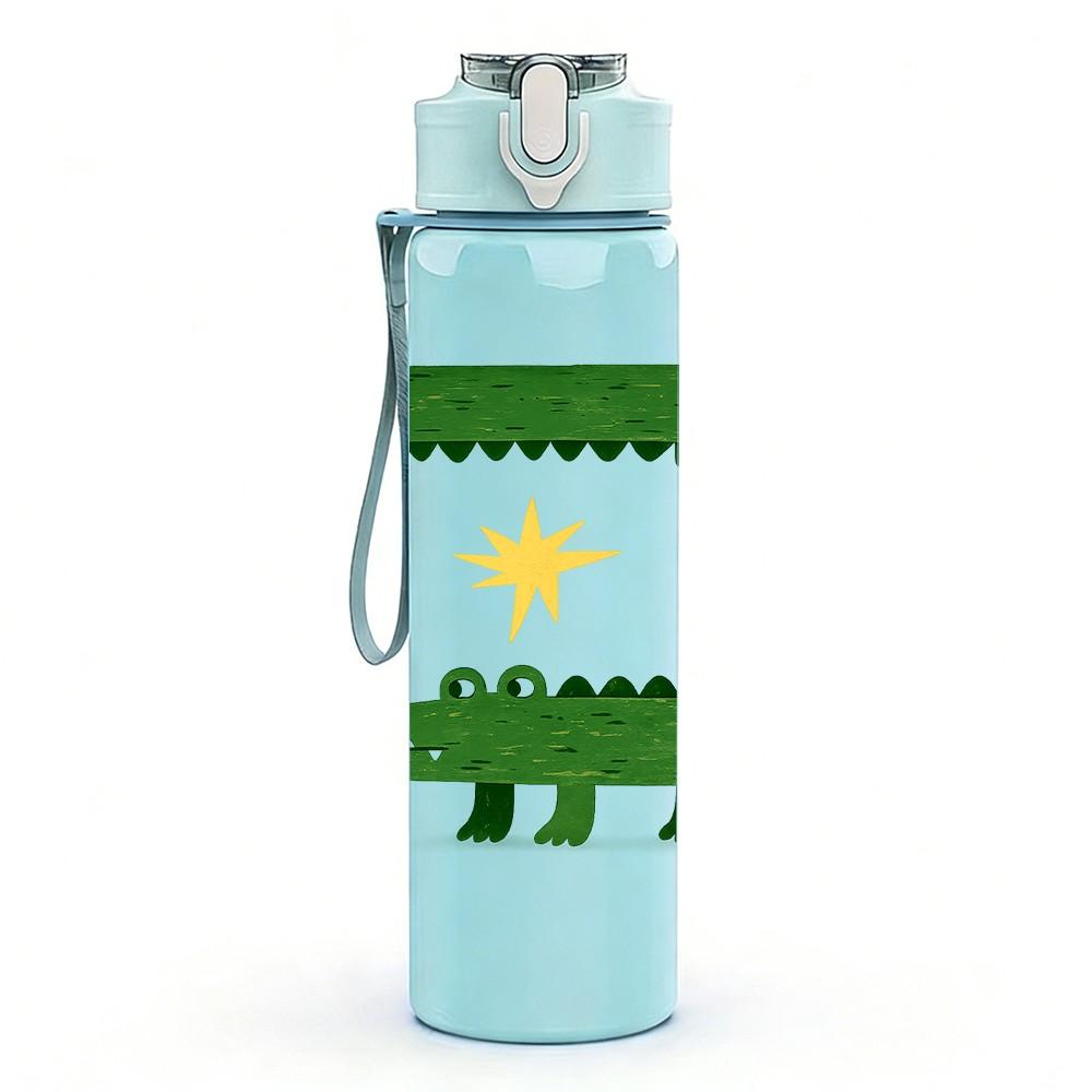 1PC Folk Art Crocodile Square Print 750ml Color Plastic Sports Water Bottle Leakproof Flip Straw Lid Suitable for Sports Office Home Use