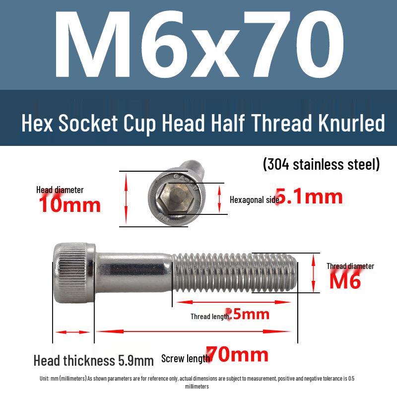 304 Stainless Steel Hex Socket Screws M4-M20, Cylindrical Head, Partial Thread Bolts