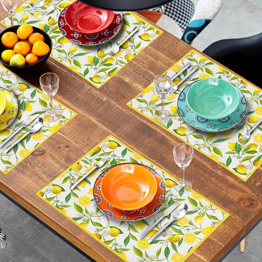 Set di 4 Tovagliette al Limone Giallo Frutta Estiva e Fiori Antiscivolo Resistenti al Calore Lavabili Tovagliette da Tavola per Cucina Tavolo da Pranzo Casa