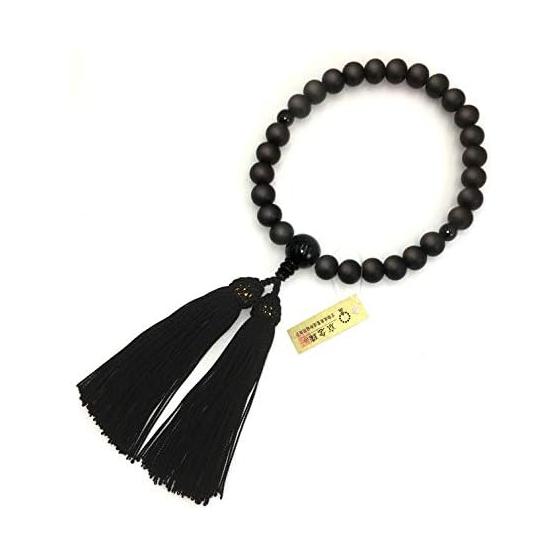 Urushi Products Japanese Juzu (Prayer Beads) with "Inden-style" Pouch - Men's Matte Black Ebony, Suitable for All Sects, Kyoto Juzu Manufacturing