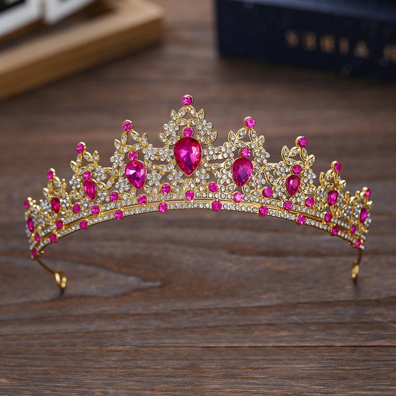 Bridal Crown Colored Rhinestone Headband Baroque Alloy Crown Wedding Dress Accessories Hair Accessories