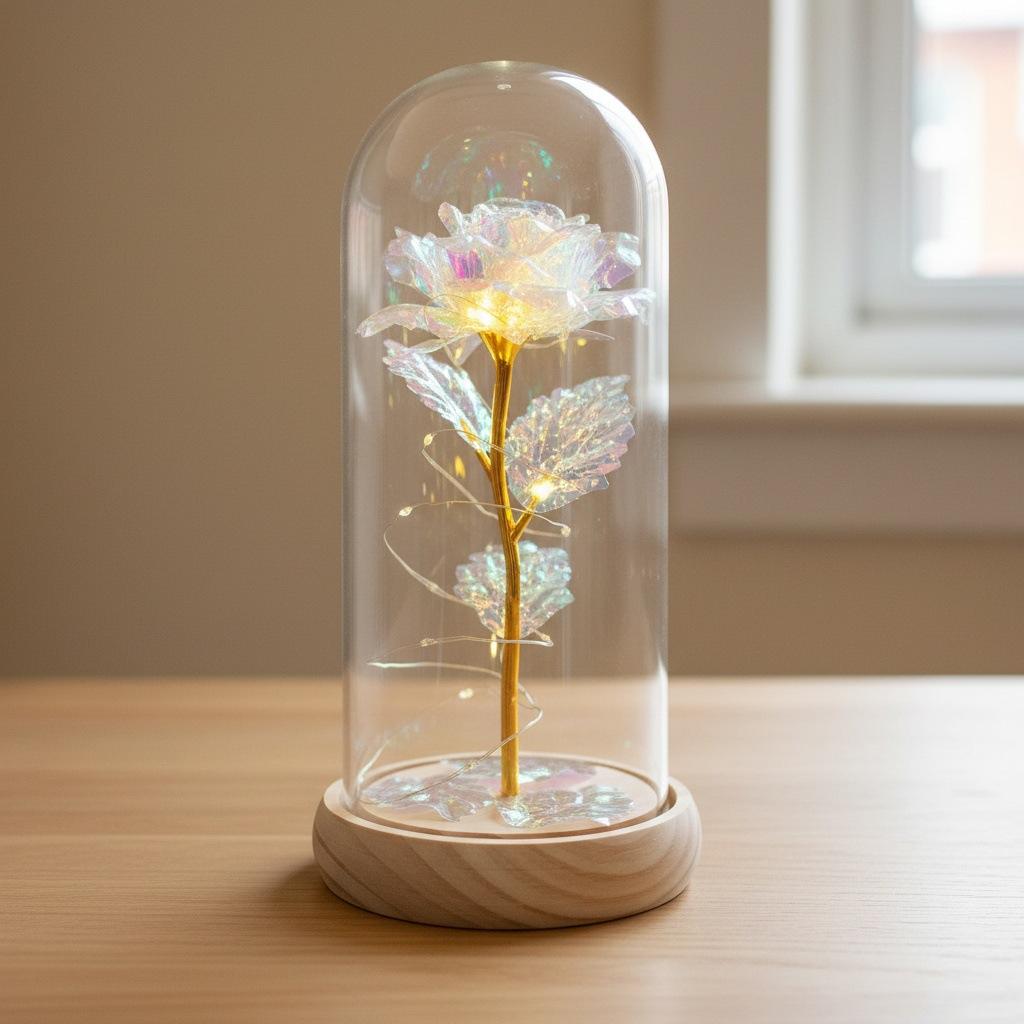 Gold foil rose immortal flower glass cover Valentine's Day gift Christmas Mother's Day creative LED night light