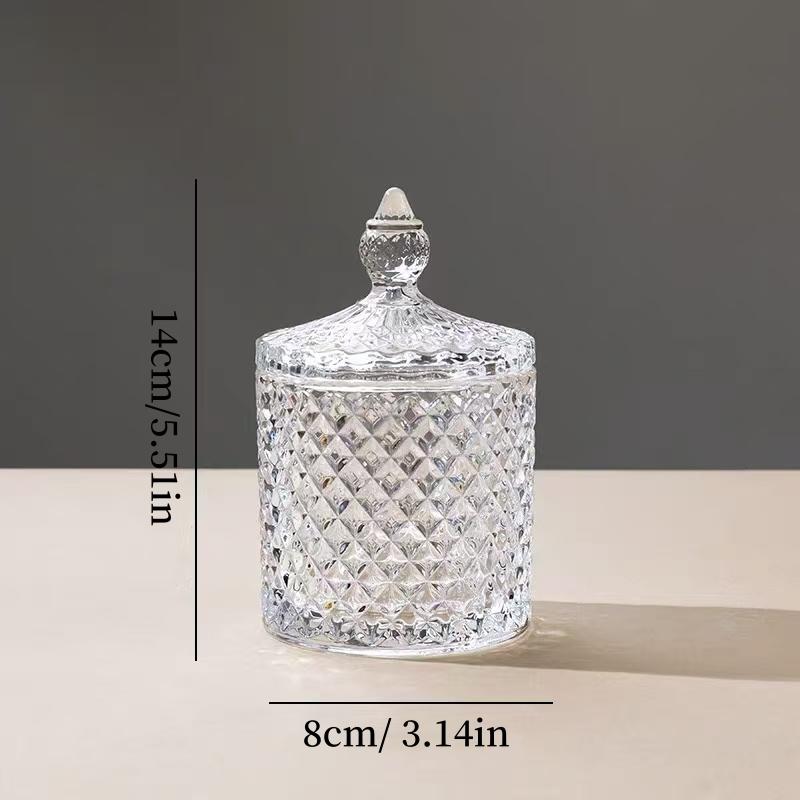 European Crystal Glass Storage Jar,Candy Box Glass Jar with Lid Aromatherapy Candlestick Food Container Living Room Decoration