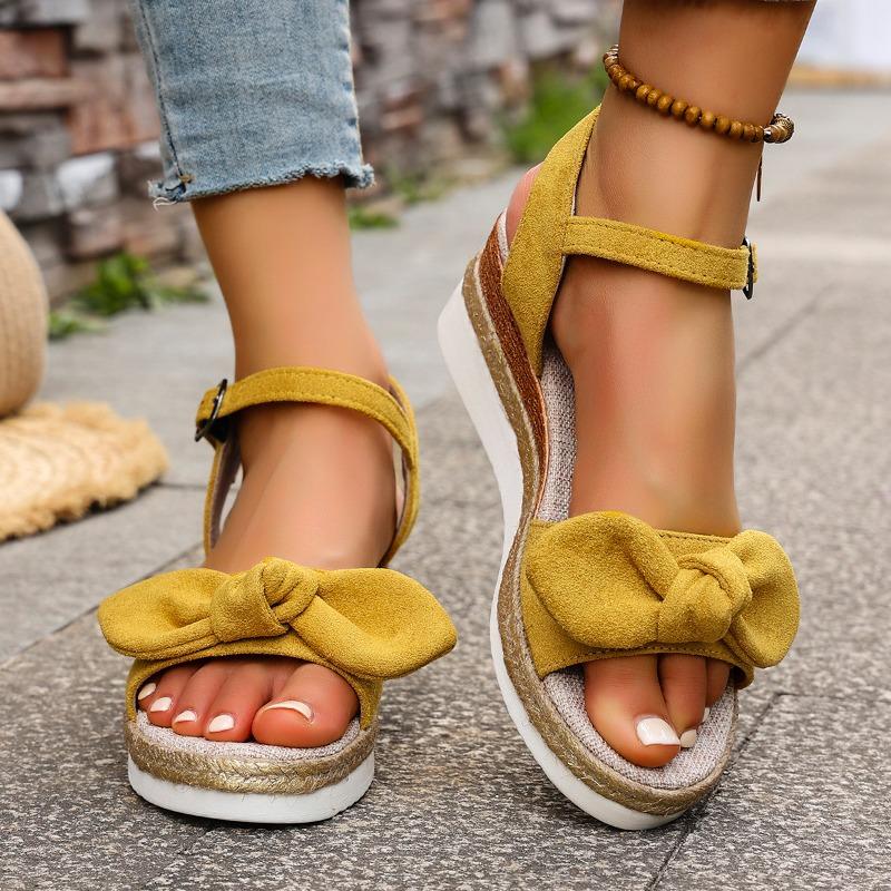 2025 Summer New Bow Wedge Heel Sandals New Fashion Platform Thick Bottom Sandals Buckle Casual Comfortable Sandals for Shoes