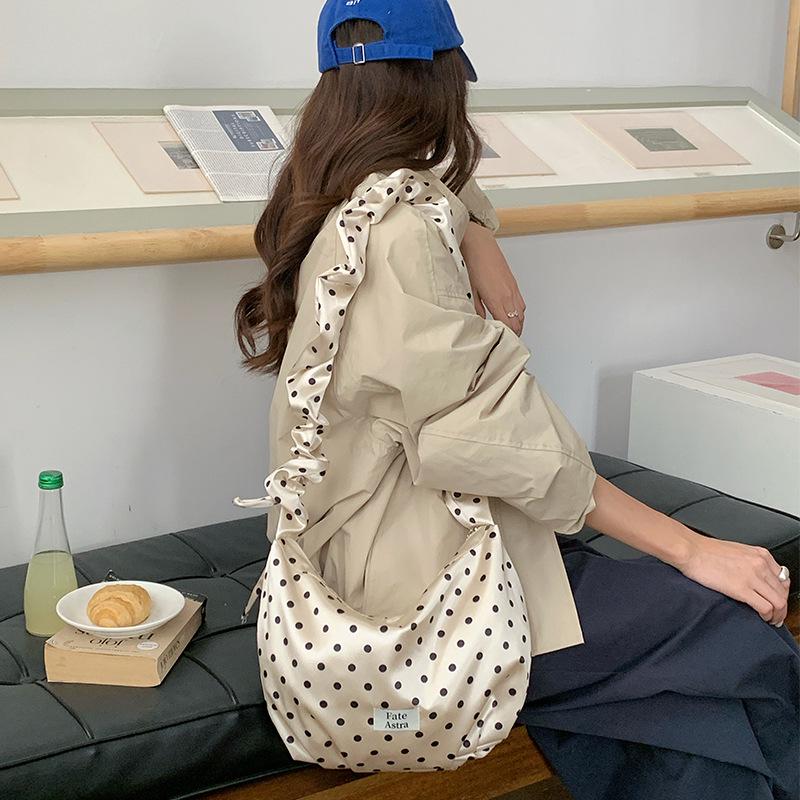 Spring Shimmer Satin Polka Dot Adjustable Shoulder Strap Women s Handbag