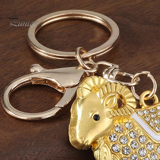 Key Charm Zodiac Keychain with Rhinestones, Sheep Design Bag Pendant, Chinese New Year Lucky Astrology Goat Accessory Charm, Feng Shui Ornament
