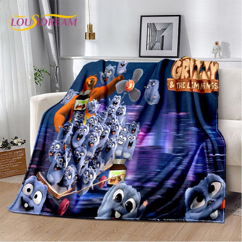 Cartoon 3D Grizzy und die Lemminge Decke, Weiche Überwurfdecke für Zuhause Schlafzimmer Bett Sofa Picknick Reise Büro Abdeckung Decke Kinder
