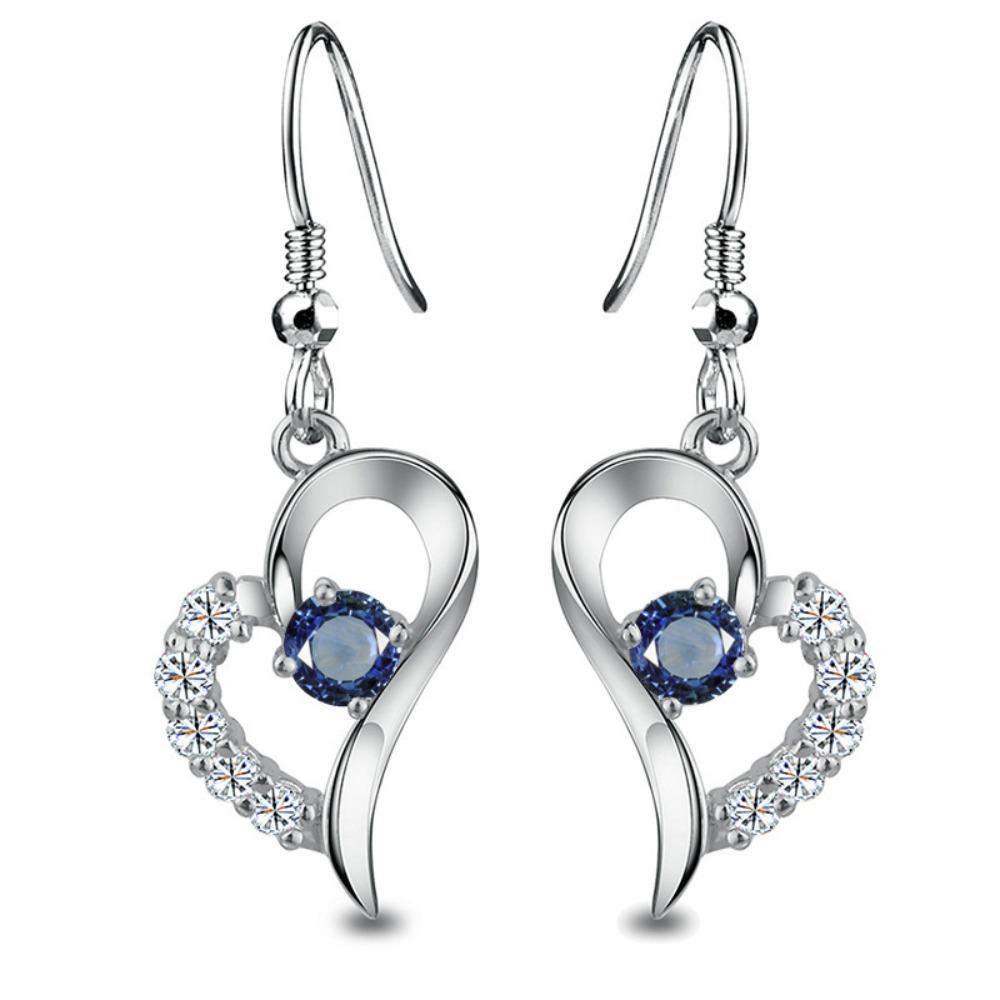 Silver Plated Love Heart Earrings Copper Silver Jewelry Accessories Gold White Ear Drops синий