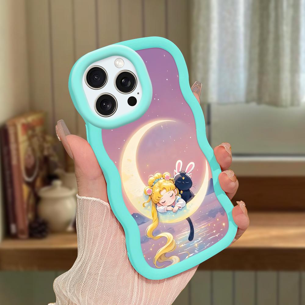 Big Wave Edge Soft Silicone Material Macaron Phone Case Shockproof Protective Rubber Casing for iPhone Samsung Huawei Honor Xiaomi Redmi OnePlus Moto