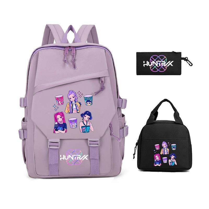 Demon Hunters KPop Demon Hunters Student School Bag Three-piece School Bag Zipper Pencil Case