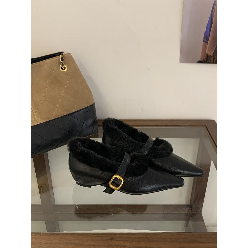 2025 new late night wind pointed head fleece inner height increase fleece shoes single shoes fashionable and comfortable wool shoes women